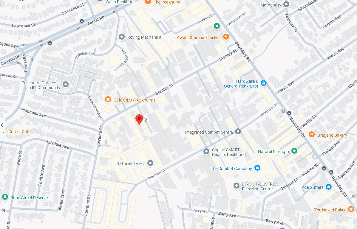 Home 22 Map showing Trade Industries Group's location in Peakhurst NSW and surrounding Sydney service area