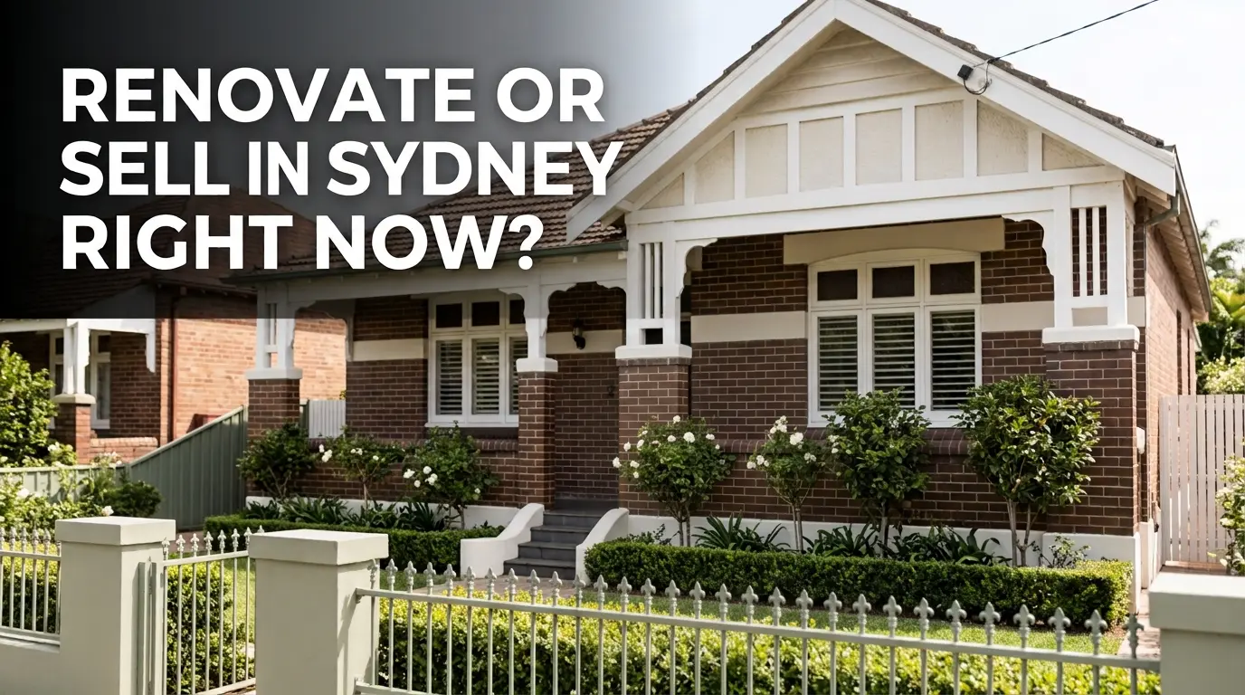 Renovate or Sell in Sydney Right Now? What the Recession Warnings Actually Mean 3 Brick Federation-style Sydney home with a For Sale sign, representing the choice between renovating or selling during a housing downturn