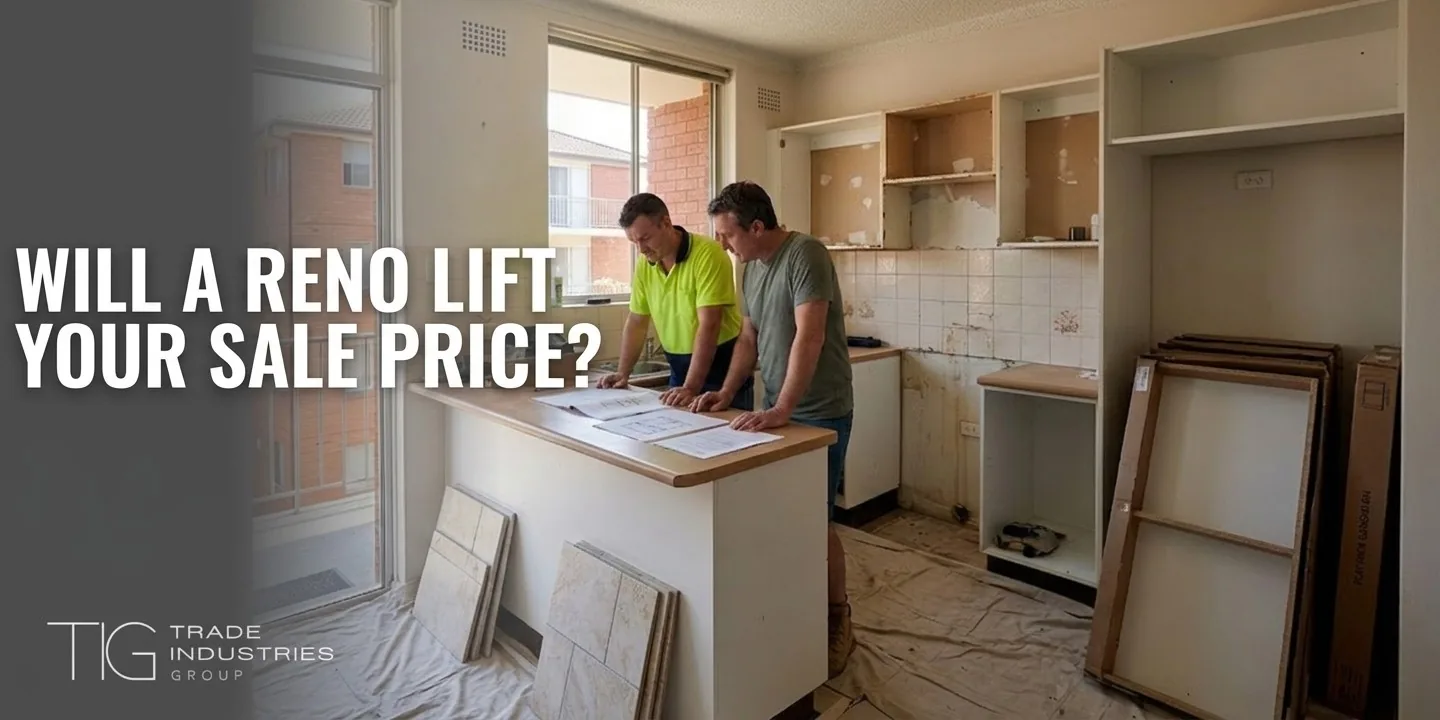Sydney Apartment Renovation Sale Price: What Really Moves the Number When You Sell 5 Licensed tradesperson and homeowner reviewing Sydney apartment renovation plans to lift the sale price